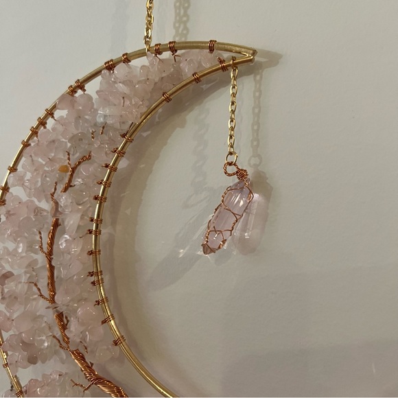 Rose quartz crystal sun catcher wall decor art beaded tree of life rocks pink π - Picture 8 of 13